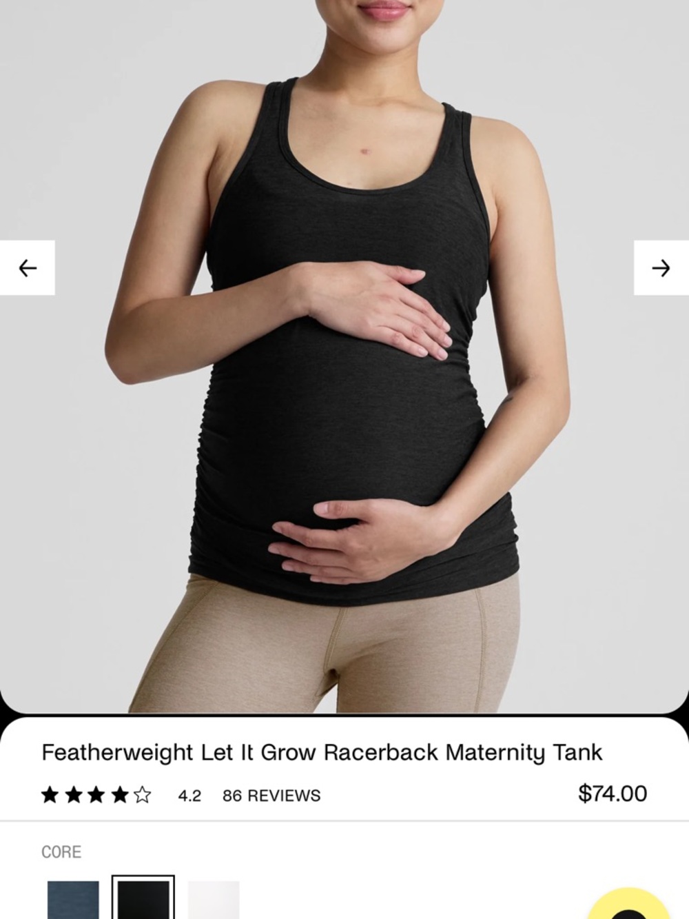 Beyond Yoga Featherweight Let it Grow Maternity Tank Small Darkest Night